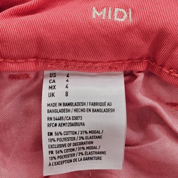 NWT American Eagle Shorts Womens Size 4 Coral Twill Midi Super Stretch Low Rise - Picture 10 of 14